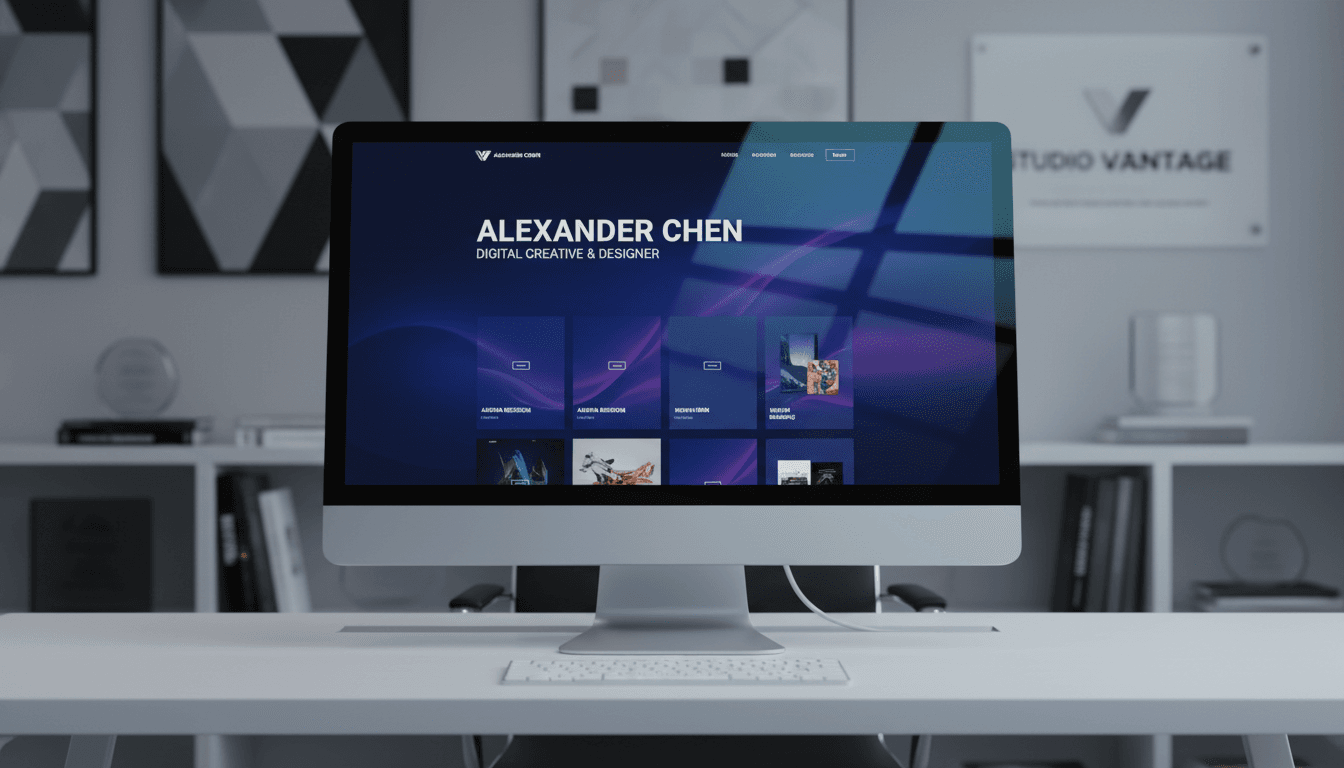 Sitio web moderno con diseño responsive y acentos azul neón