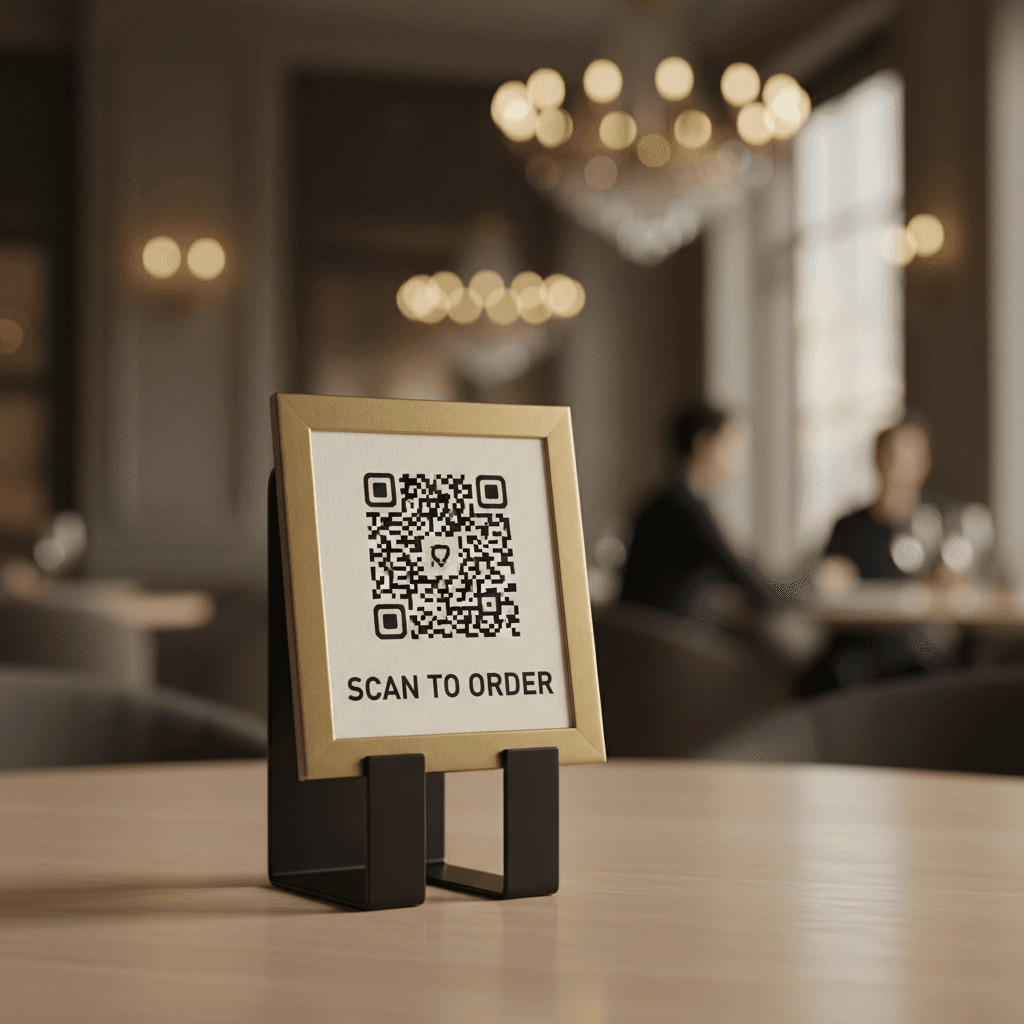 Cliente de restaurante escaneando tarjeta NFC con su teléfono